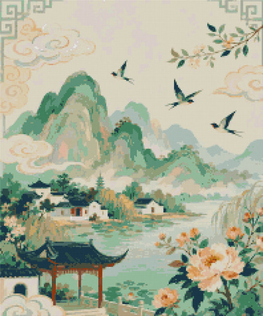 Jade Mountain Garden– Diamond Art Kit (50x60cm, Square Drill)