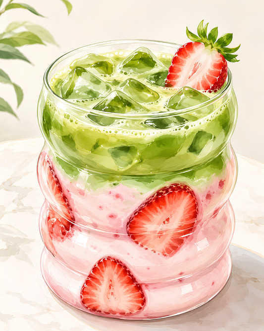 Iced Strawberry Matcha- Diamond Art Kit (40x50cm, Round Drill)