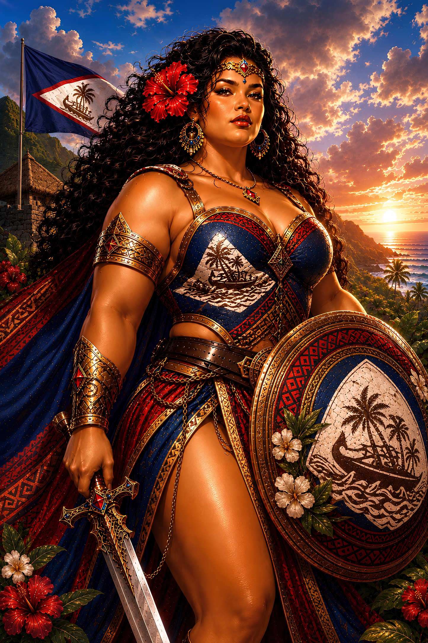 Samoan Sun Warrior- Diamond Art Kit (80x120cm, Square Drill)