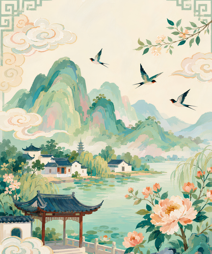 Jade Mountain Garden– Diamond Art Kit (50x60cm, Square Drill)