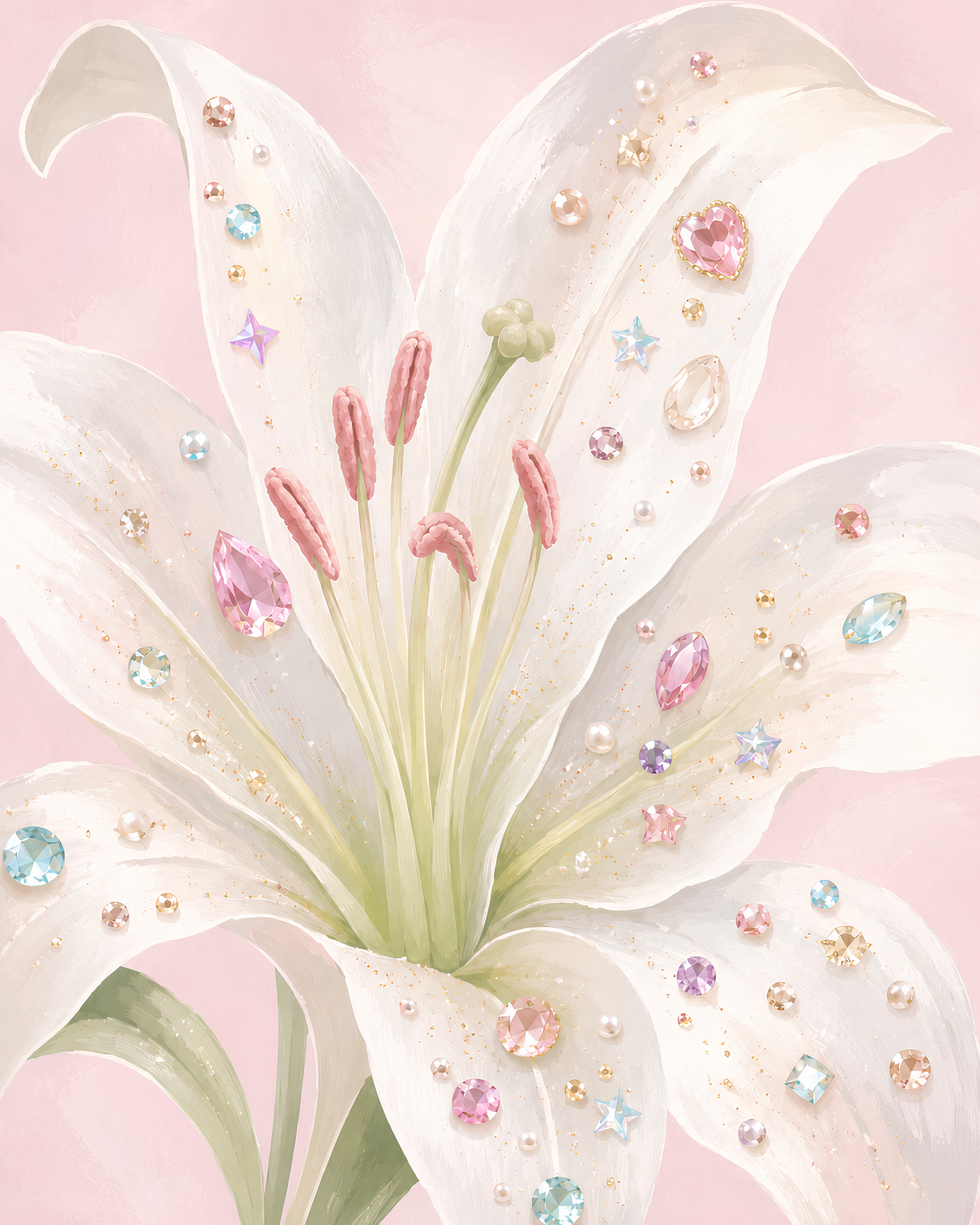 Jeweled Lily- Diamond Art Kit (40x50cm, 100% Whimsy Dust Square Drill)