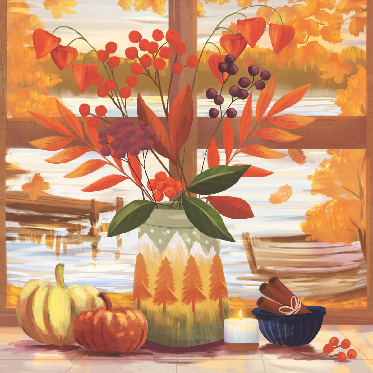 Lakeside Harvest by Catherine Worsley – Diamond Art Kit (50x50cm, Square Drill) Hand Rendered