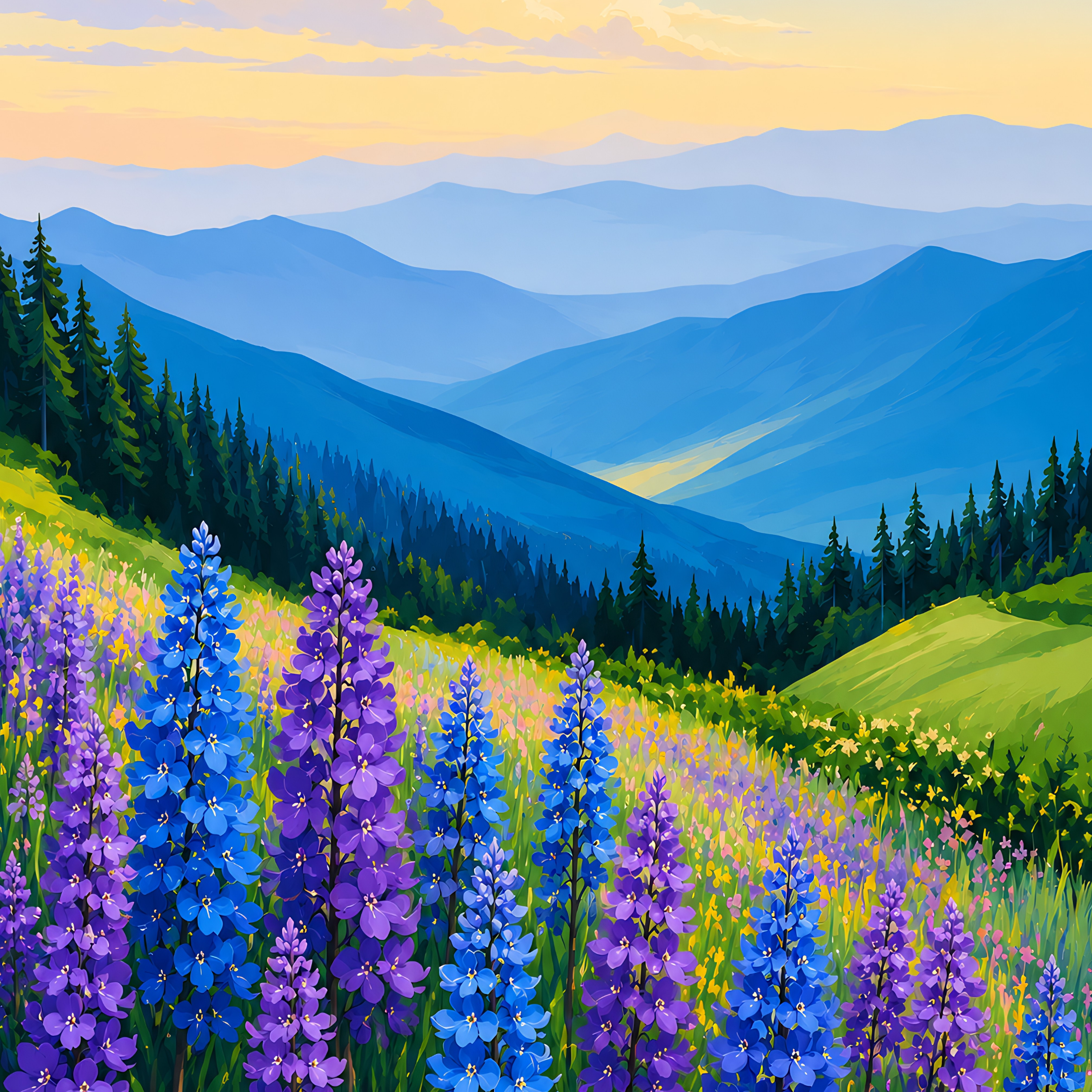 Lavender Lupines Ridge- Diamond Art Kit (40x60cm, Square Drill)