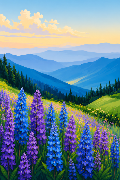 Lavender Lupines Ridge- Diamond Art Kit (40x60cm, Square Drill)