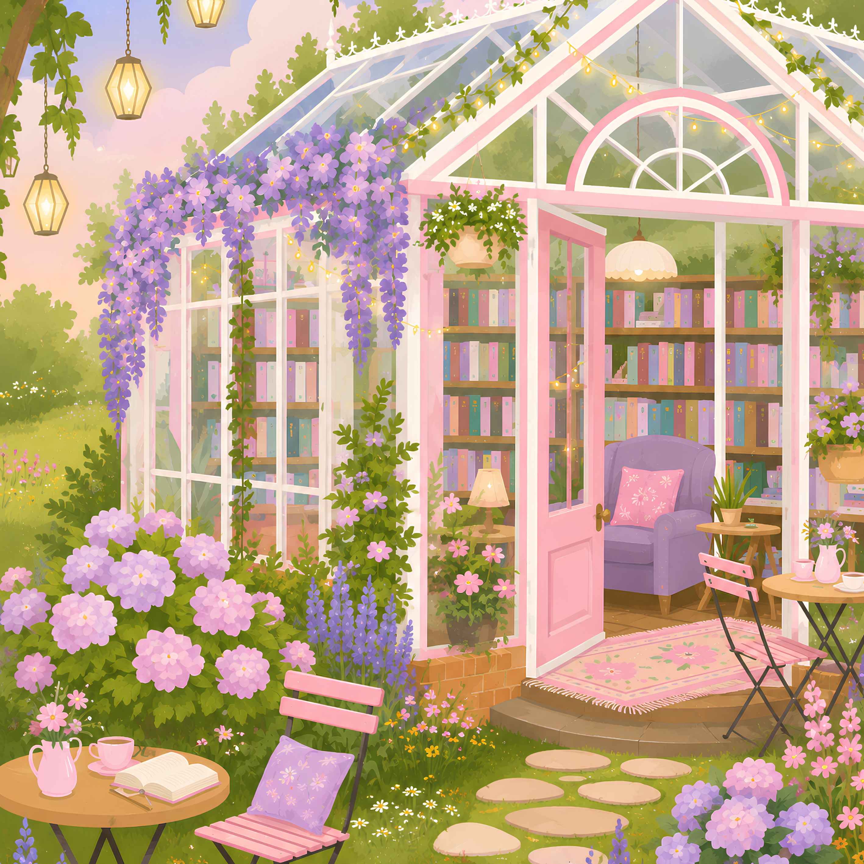 Lilac Reading Retreat– Diamond Art Kit (50x60cm, Square Drill)