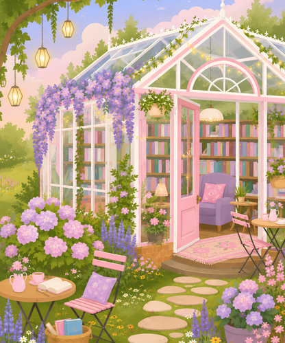 Lilac Reading Retreat– Diamond Art Kit (50x60cm, Square Drill)