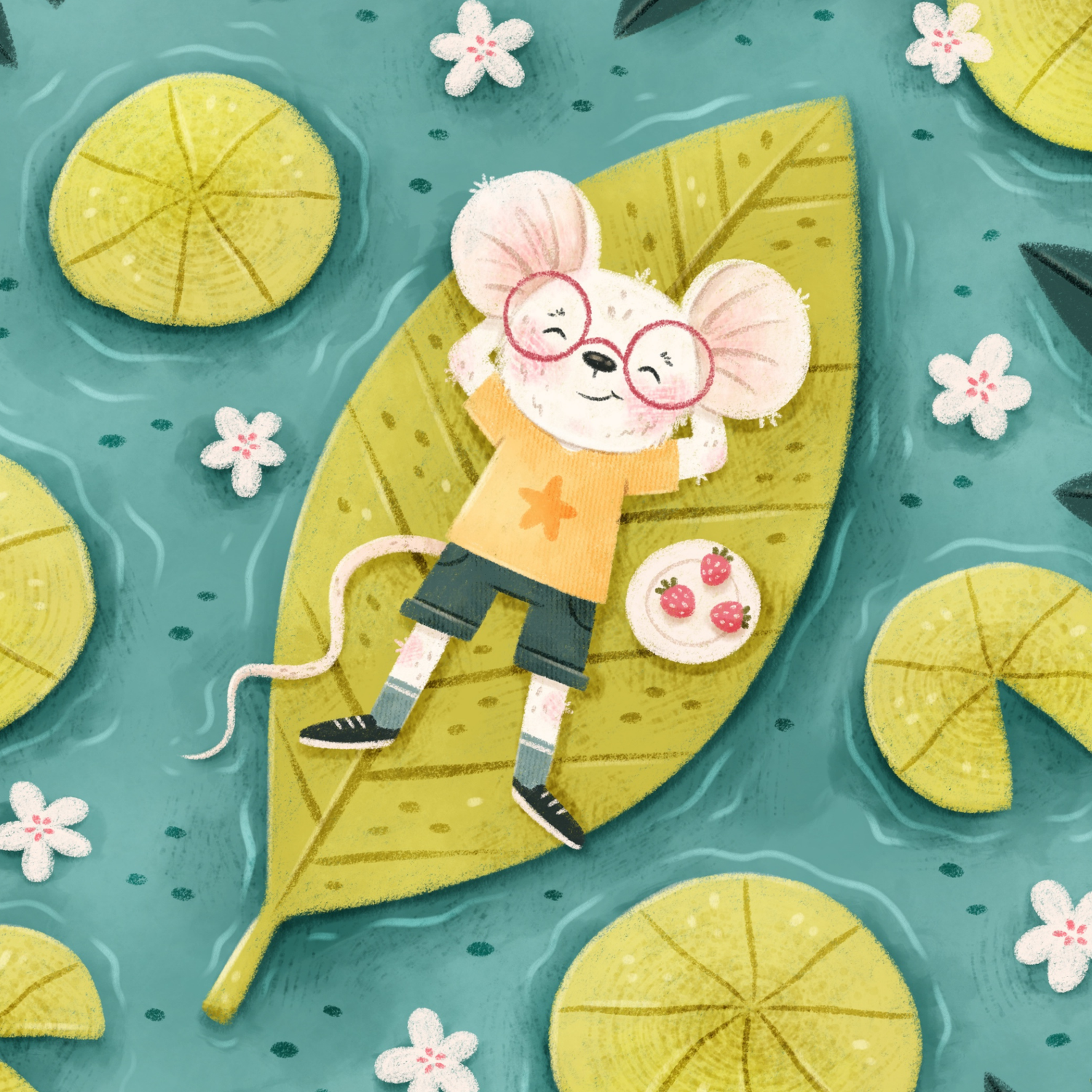 Lily Pond Mouse by Ellie Ohnora – Diamond Art Kit (40x40cm)