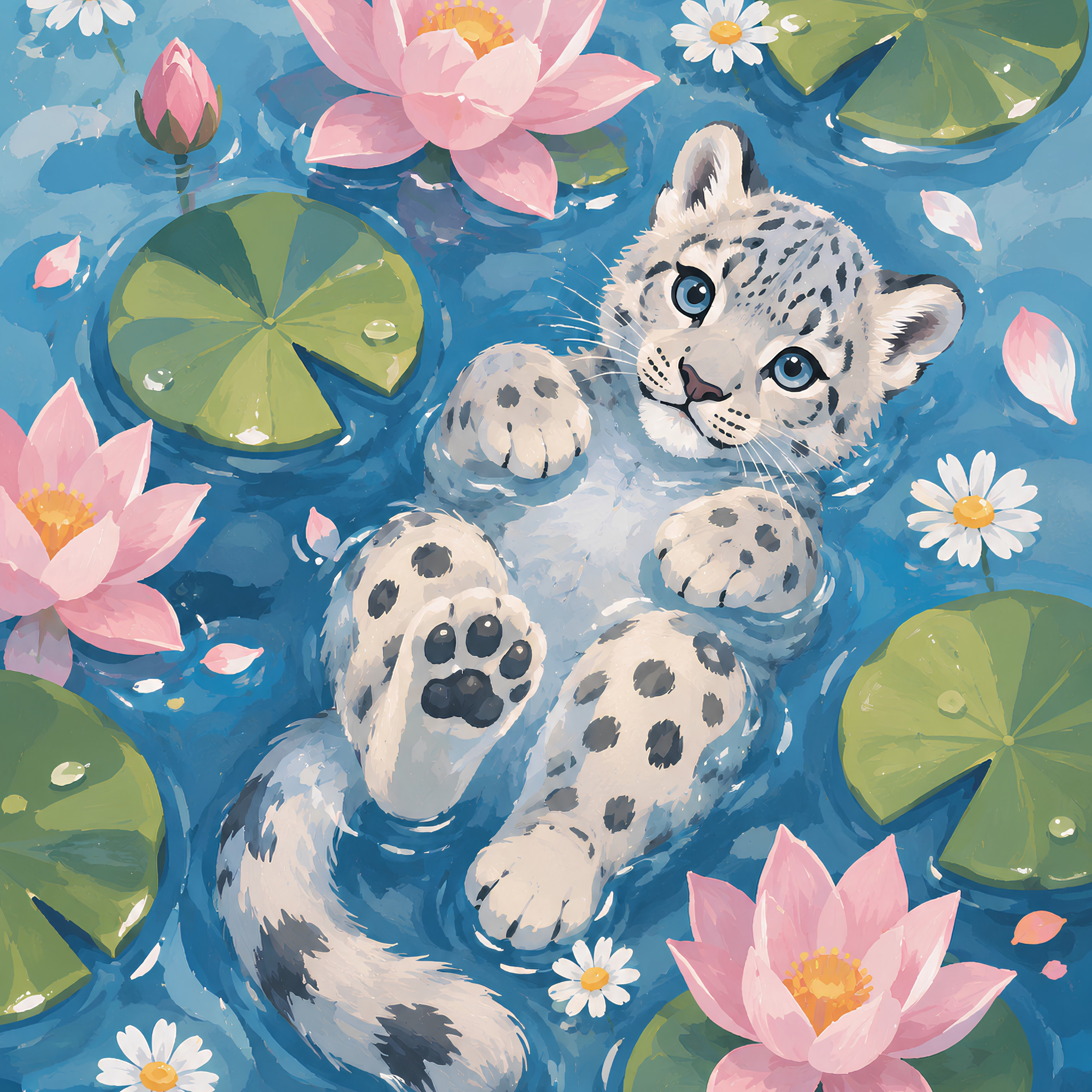 Lotus Lagoon Leopard– Diamond Art Kit (50x60cm, Square Drill)