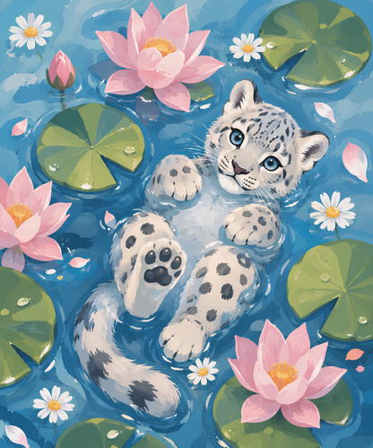 Lotus Lagoon Leopard– Diamond Art Kit (50x60cm, Square Drill)