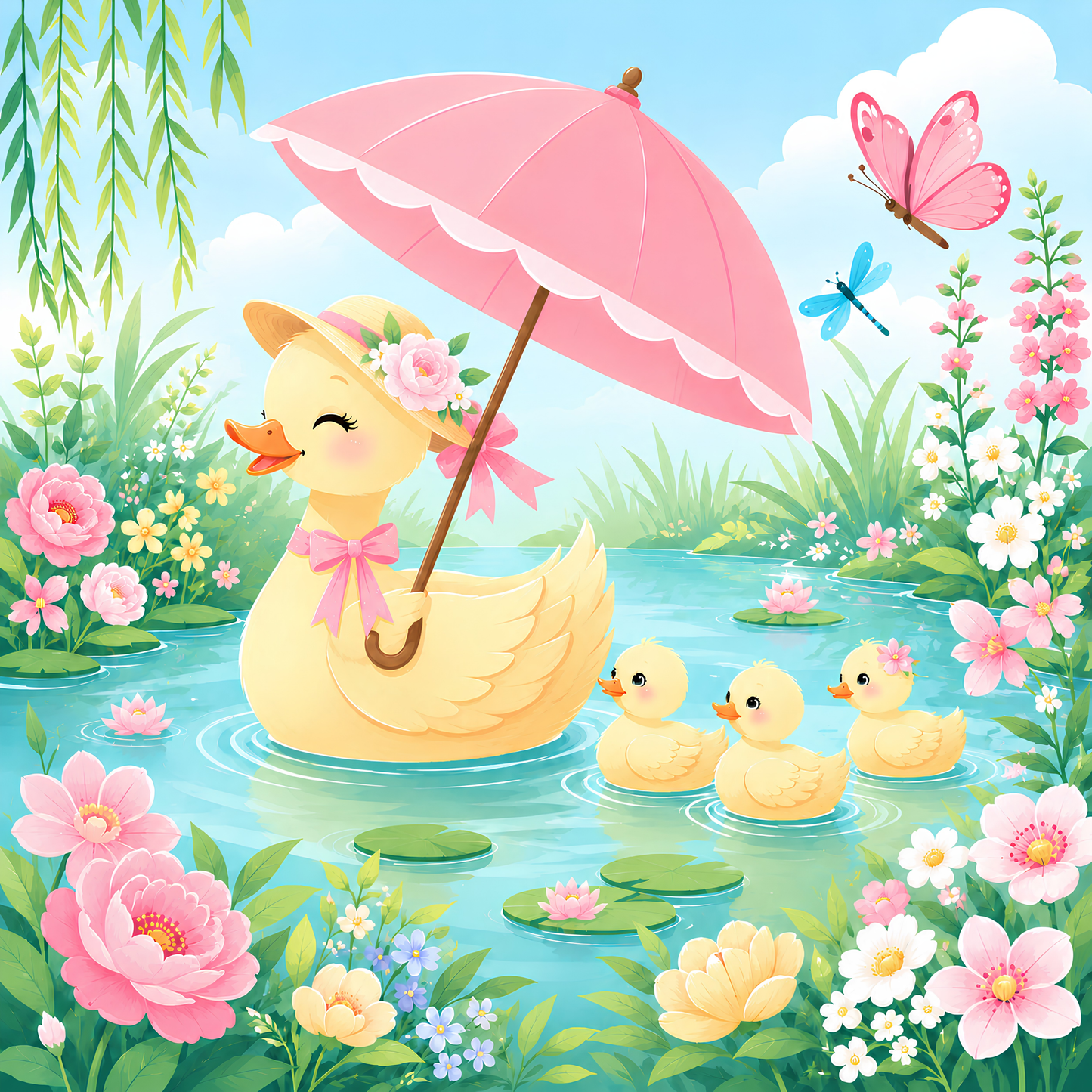 Mama's Duck Garden- Diamond Art Kit (50x50cm, Round Drill)