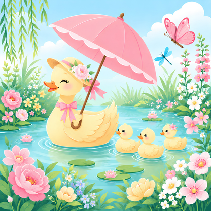 Mama's Duck Garden- Diamond Art Kit (50x50cm, Round Drill)