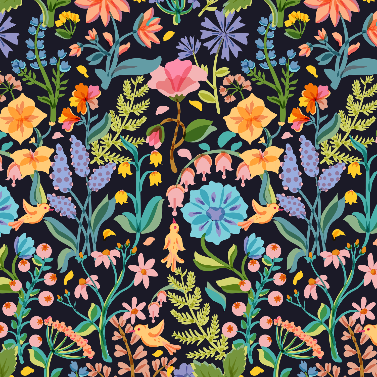 Midnight Wildflowers- Colortickle by Abhinaya- Diamond Art Kit (40x40cm)