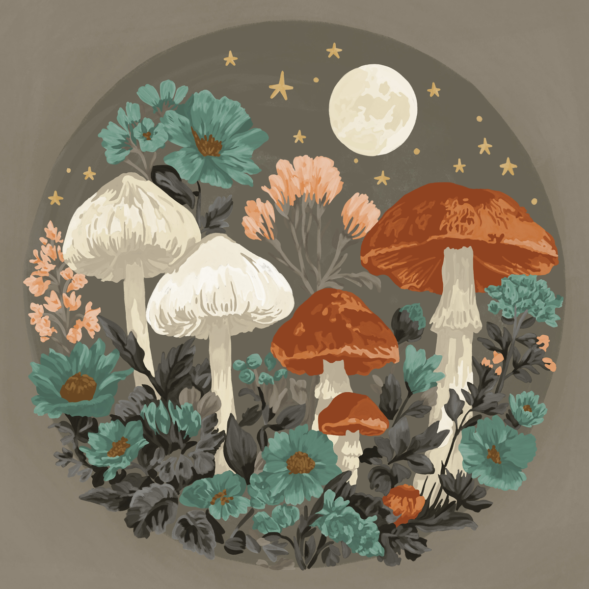 Moonlight & Mushrooms by Lisa D Art Designs – Diamond Art Kit (40x40cm, Round Drill)