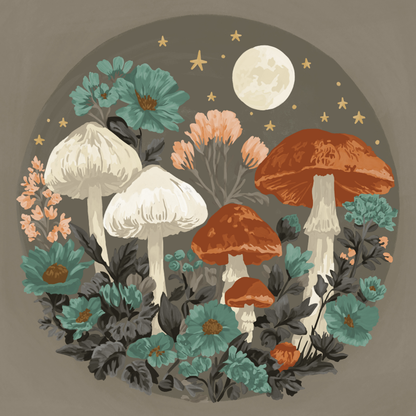 Moonlight & Mushrooms by Lisa D Art Designs – Diamond Art Kit (40x40cm, Round Drill)