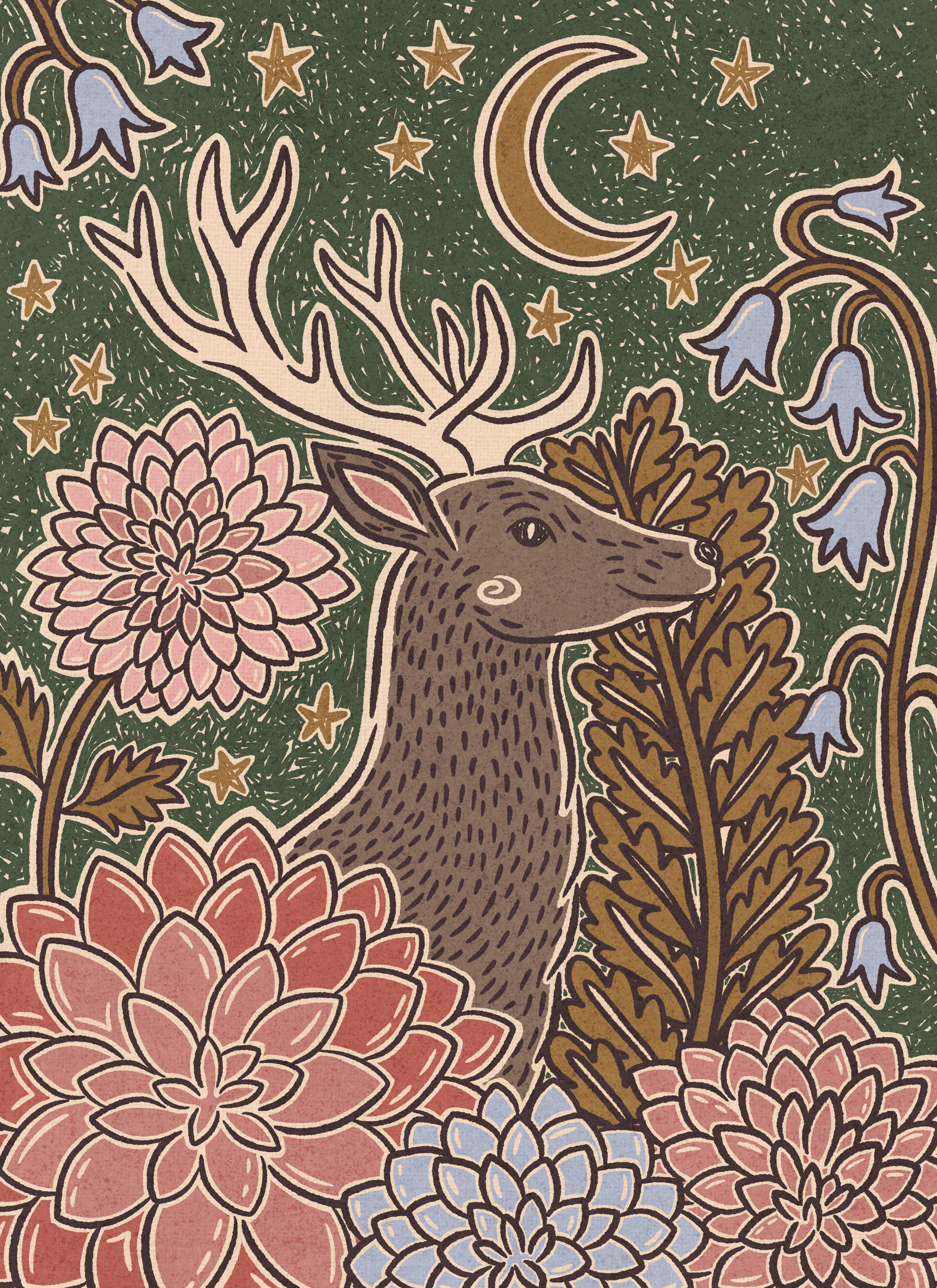 Moonlit Deer by Andrea Lobell- Diamond Art Kit (40x55cm Square Drill) Hand Rendered