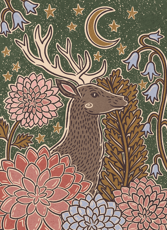 Moonlit Deer by Andrea Lobell- Diamond Art Kit (40x55cm Square Drill) Hand Rendered