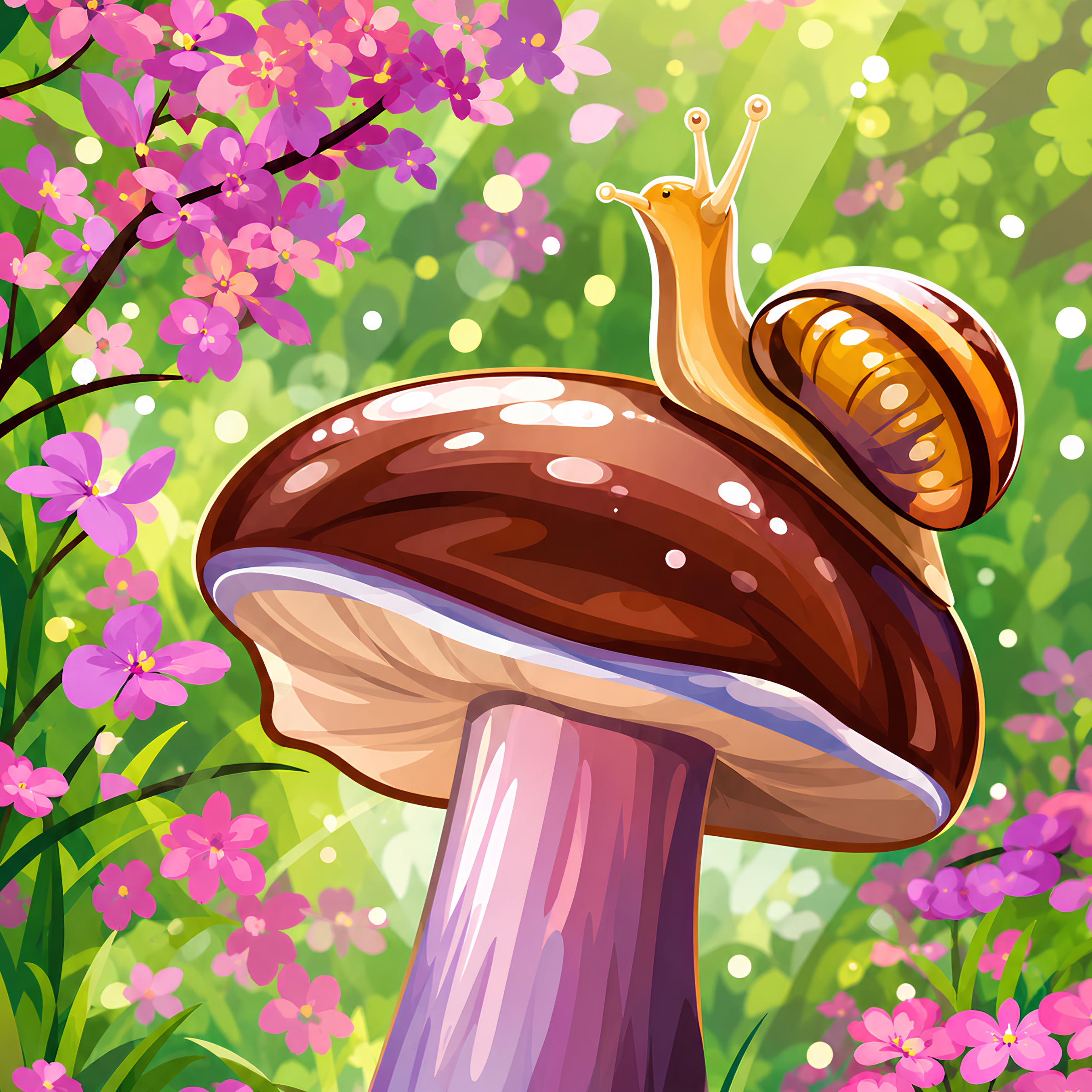 Mushroom Meadow Snail- Diamond Art Kit (40x50cm, Round Drill)
