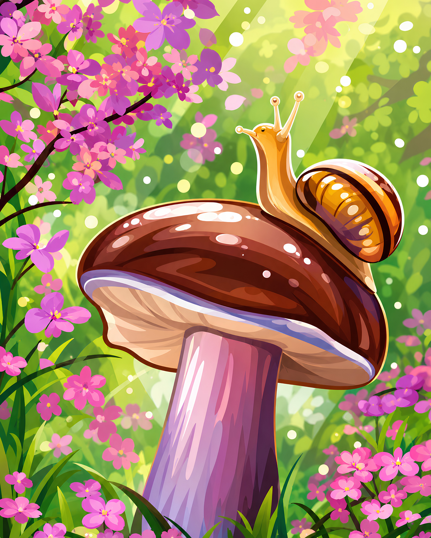 Mushroom Meadow Snail- Diamond Art Kit (40x50cm, Round Drill)