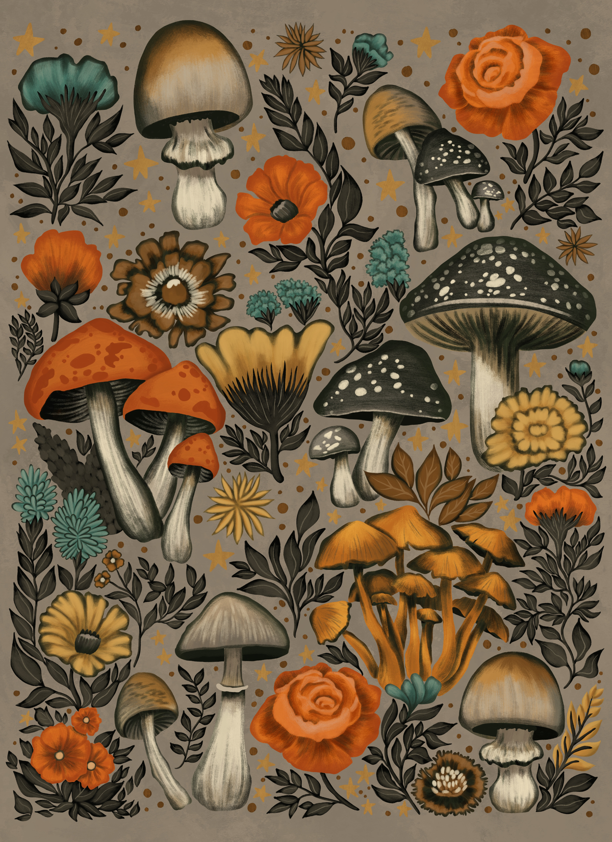 Mushrooms & Marigolds by Lisa D Art Designs – Diamond Art Kit (40x55cm, Square Drill)