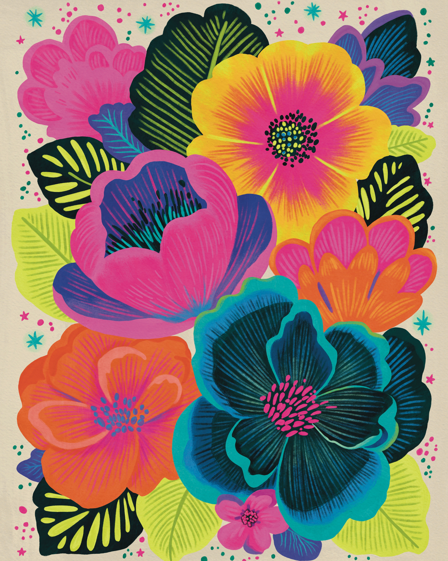 Neon Floral Bouquet by Lisa D Art Designs – Diamond Art Kit (40x50cm, Round Drill)