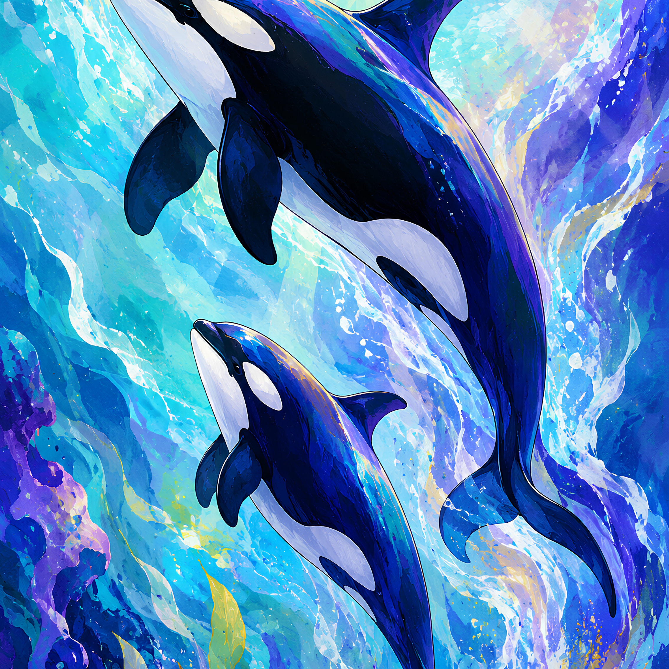Orca Whales of Wonder- Diamond Art Kit (40x60cm, Square Drill)
