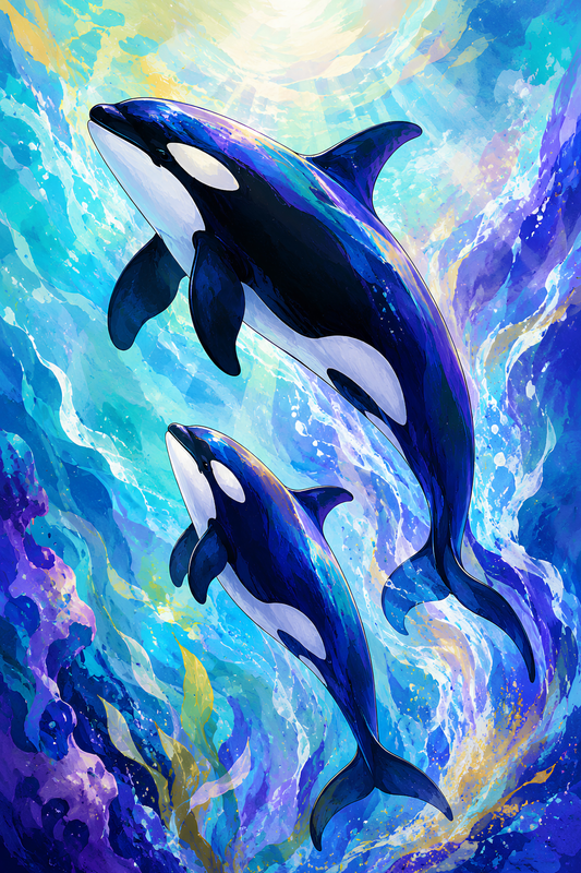 Orca Whales of Wonder- Diamond Art Kit (40x60cm, Square Drill)
