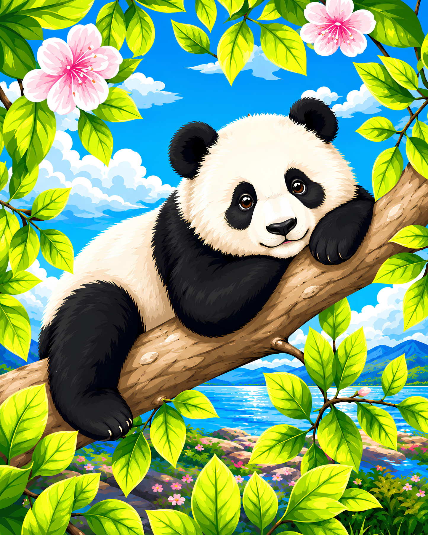 Panda in the Treetops - Diamond Art Kit (40x50cm, Square Drill)
