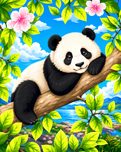 Panda in the Treetops - Diamond Art Kit (40x50cm, Square Drill)