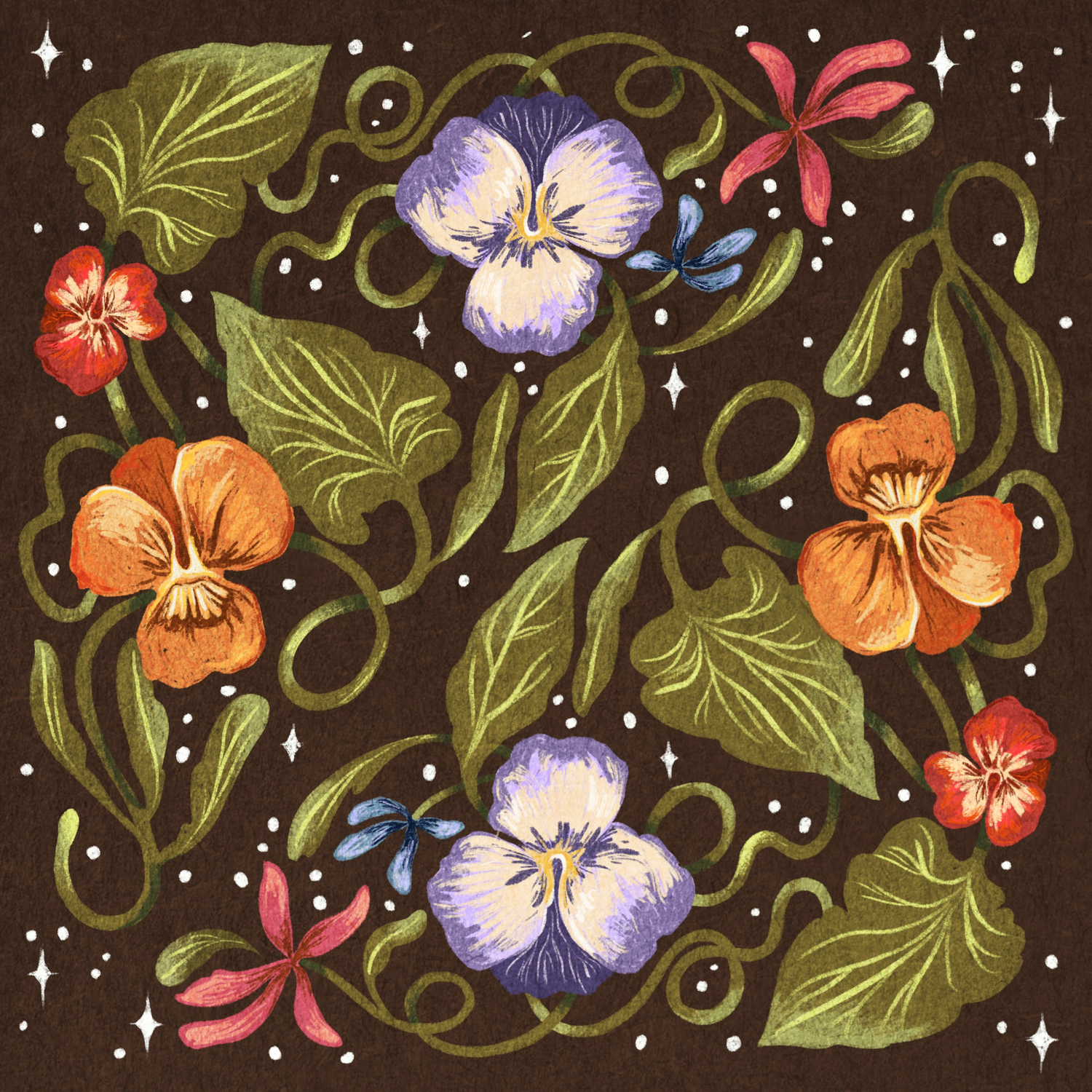 Pansies by Amirah Sheikh- Diamond Art Kit (40x40cm, Round Drill)