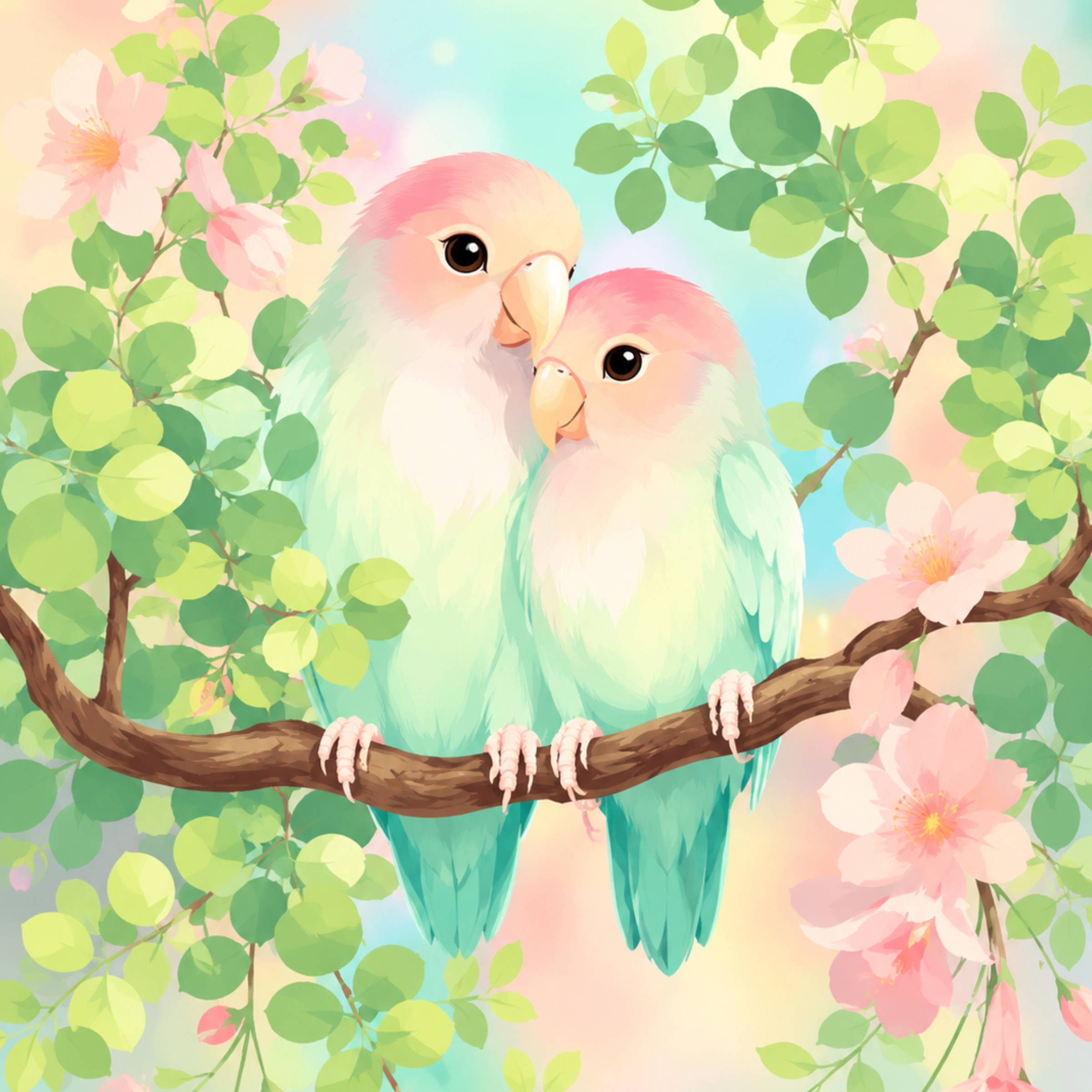 Pastel Lovebirds- Diamond Art Kit (40x50cm, Square Drill)
