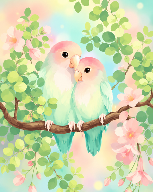 Pastel Lovebirds- Diamond Art Kit (40x50cm, Square Drill)