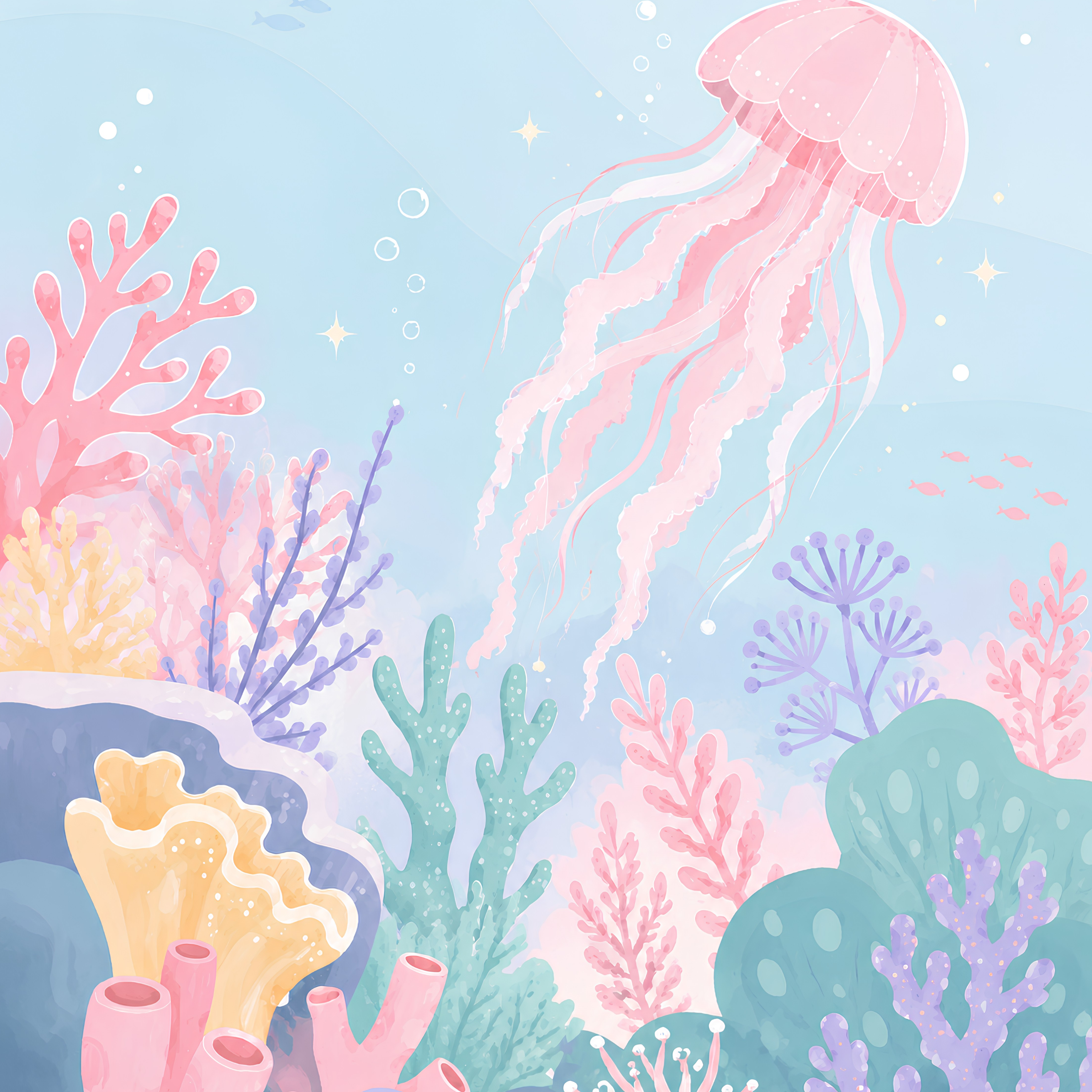 Pastel Jellyfish Reef- Diamond Art Kit (50x60cm, 100% Whimsy Dust Square Drill)