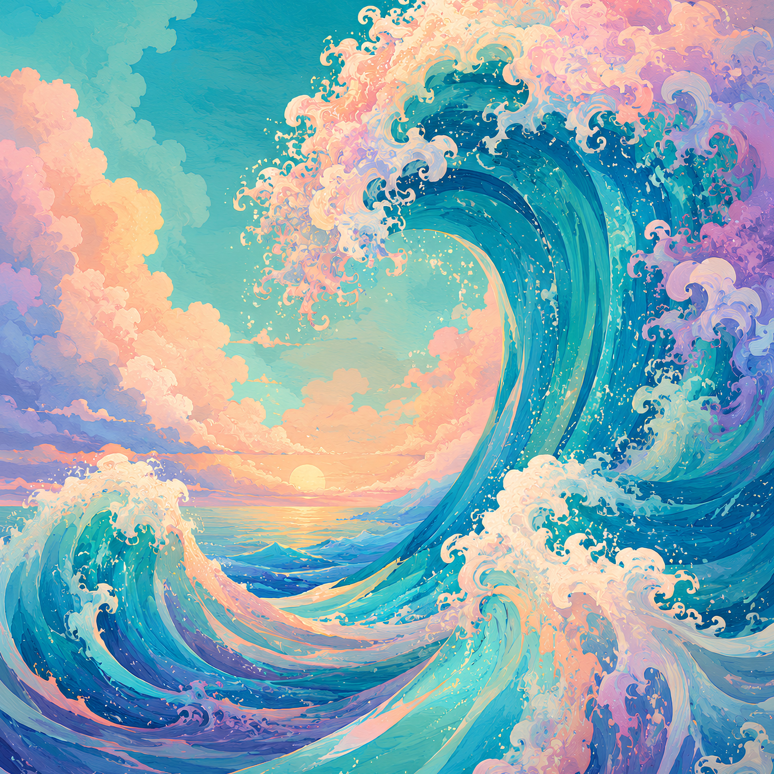 Pastel Pacific Ocean- Diamond Art Kit (45x60cm, 100% Whimsy Dust Square Drill)