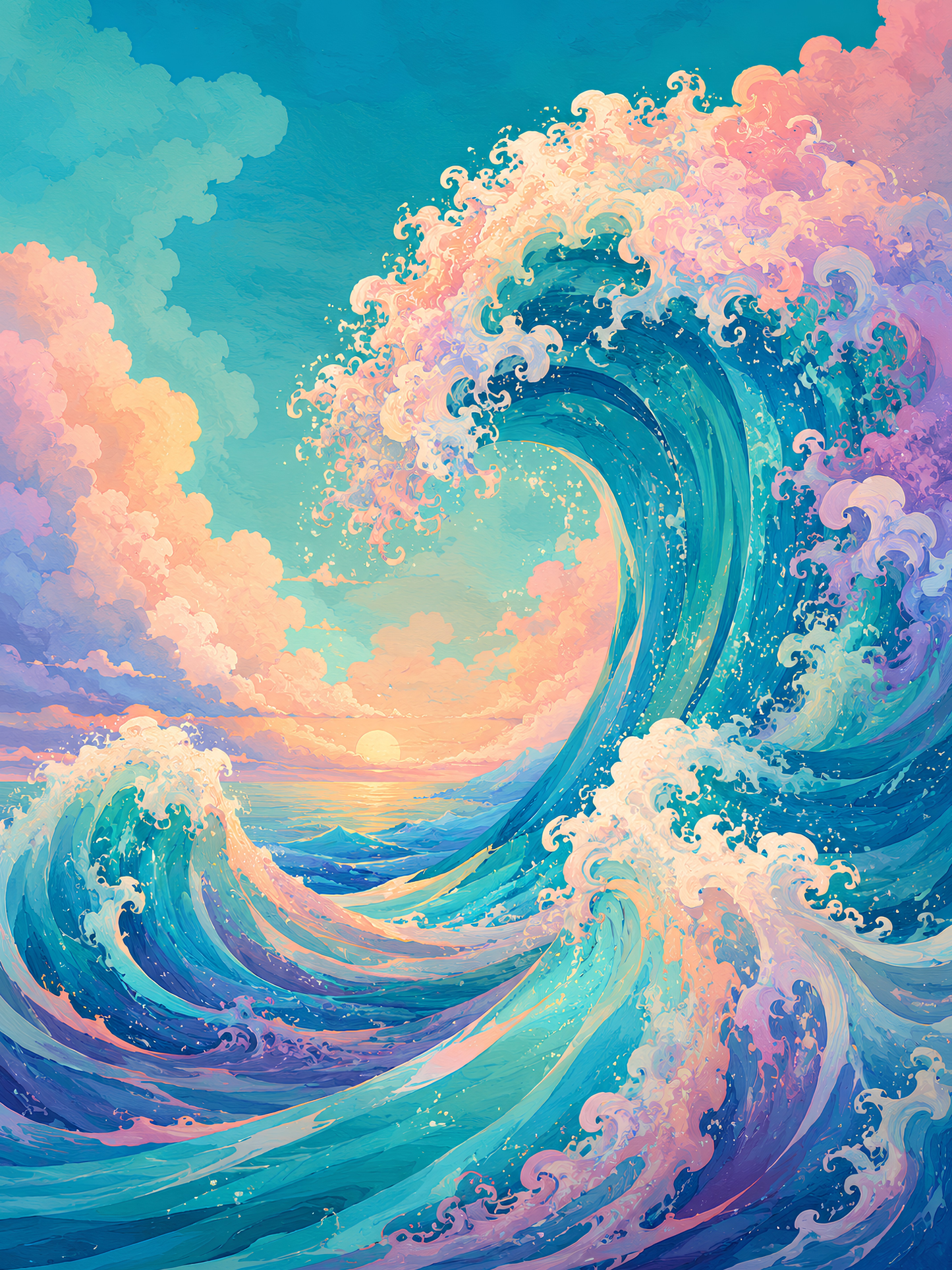 Pastel Pacific Ocean- Diamond Art Kit (45x60cm, 100% Whimsy Dust Square Drill)