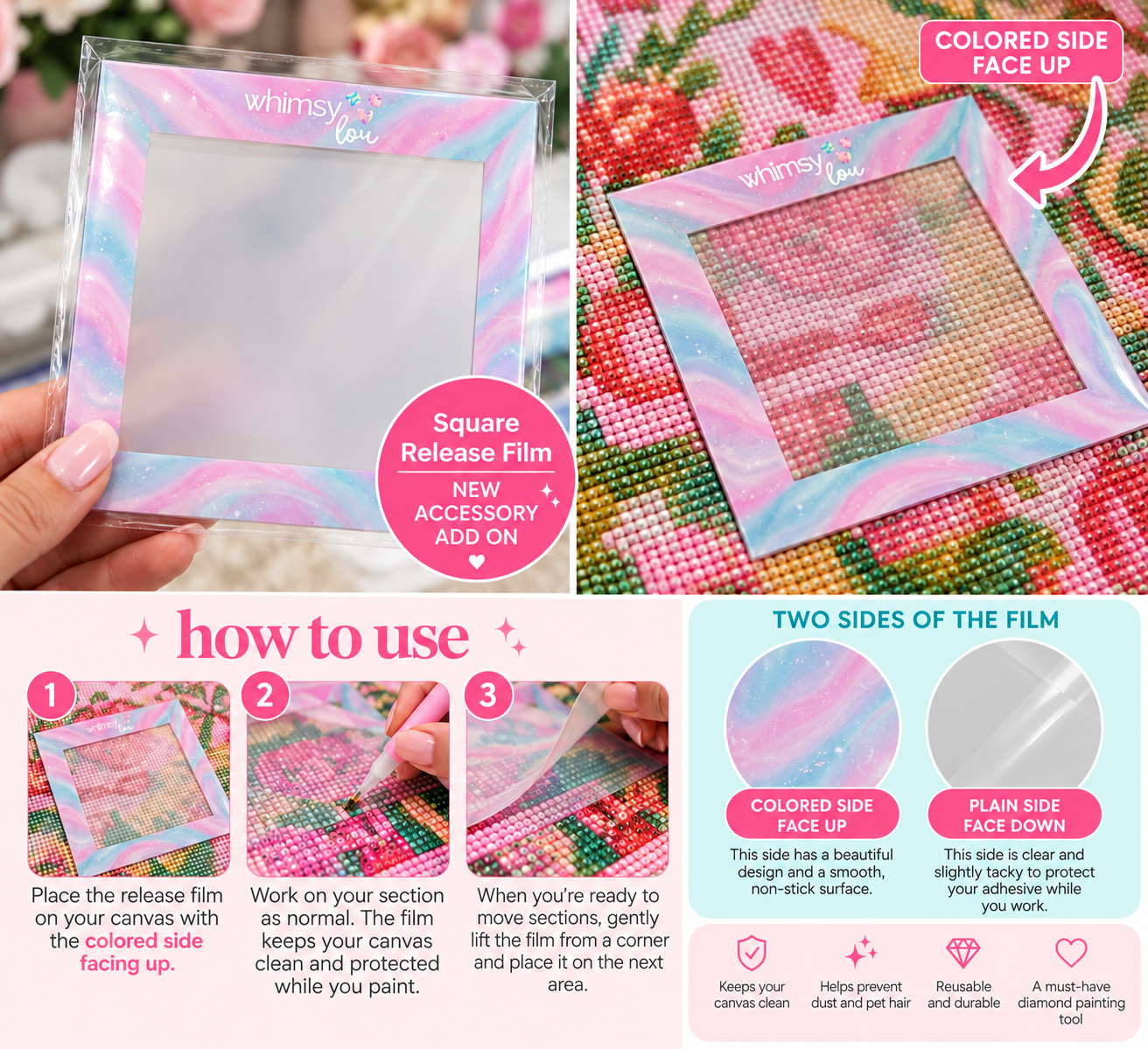 Whimsy Lou Reusable Diamond Painting Release Film (10x10cm, 25-Pack)