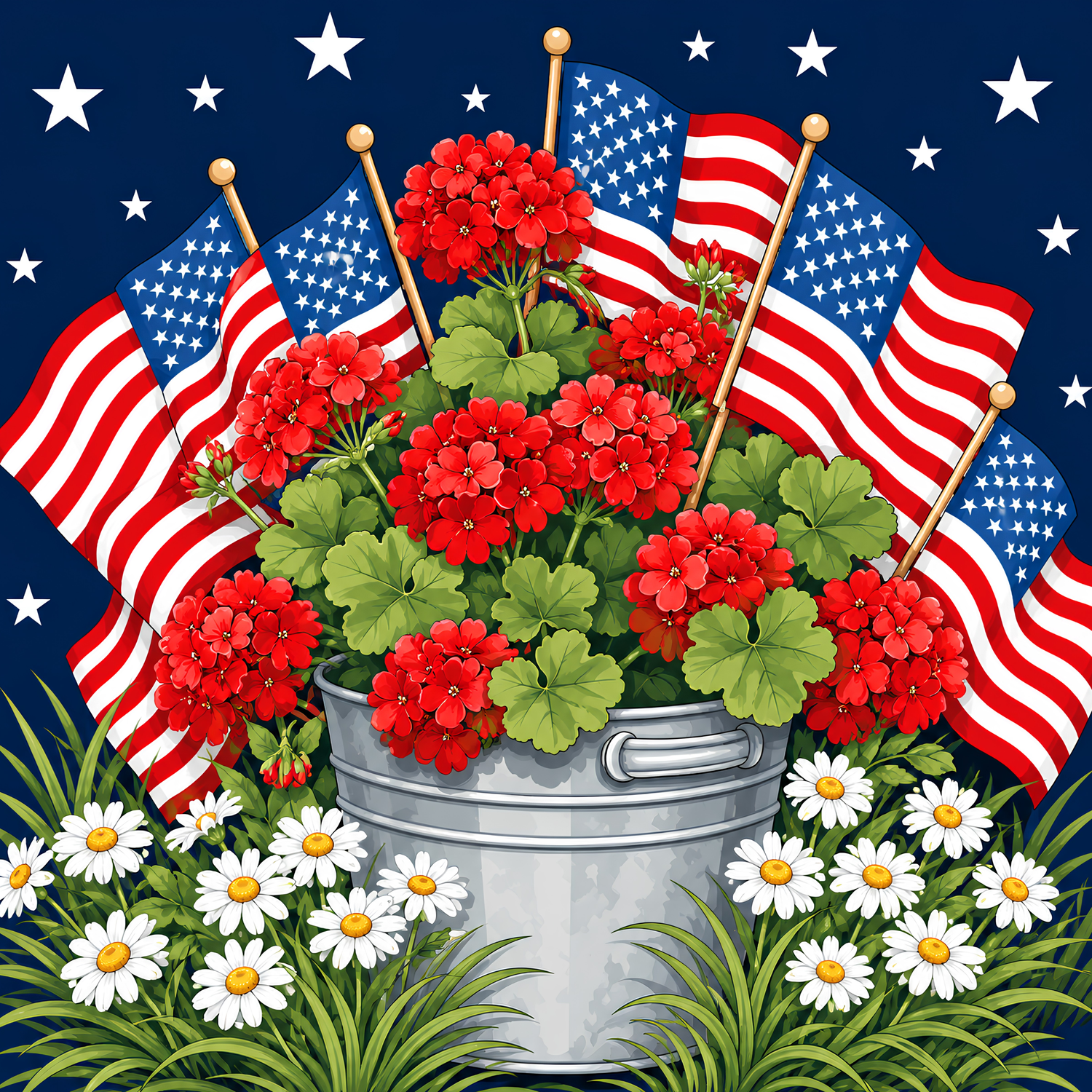 Patriotic Porch Blooms- Diamond Art Kit (40x40cm, Round Drill)