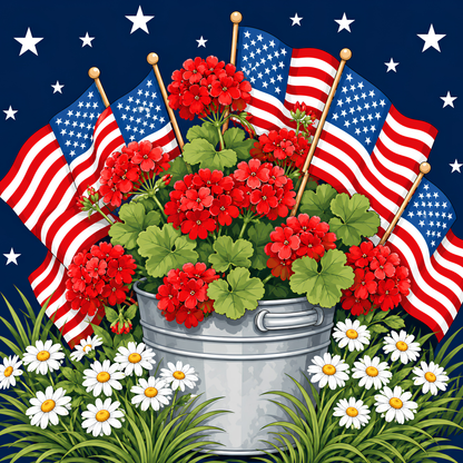 Patriotic Porch Blooms- Diamond Art Kit (40x40cm, Round Drill)