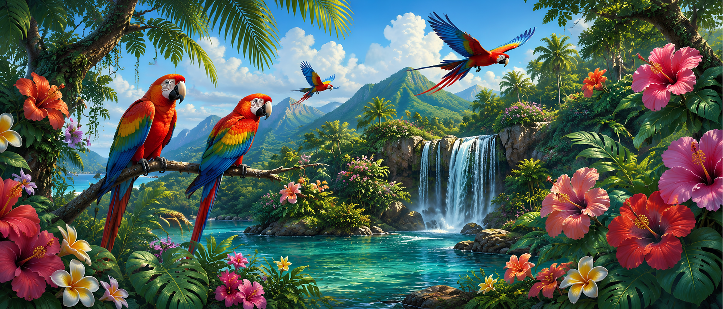 Tropical Parrot Haven- Diamond Art Kit (140x60cm, Square Drill)