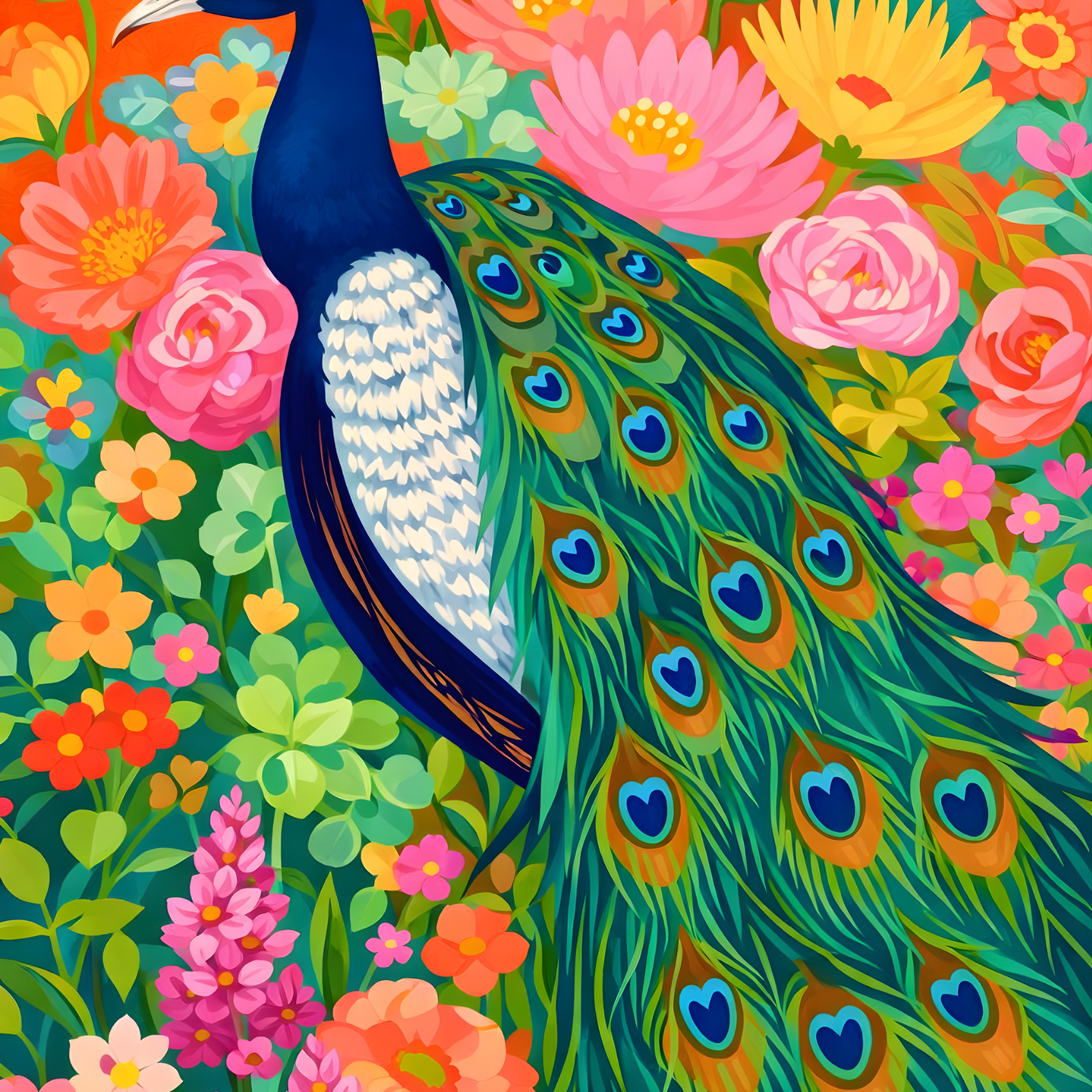 Peacock in Bloom- Diamond Art Kit (40x60cm, Square Drill)
