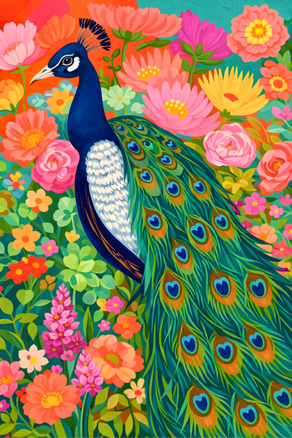 Peacock in Bloom- Diamond Art Kit (40x60cm, Square Drill)