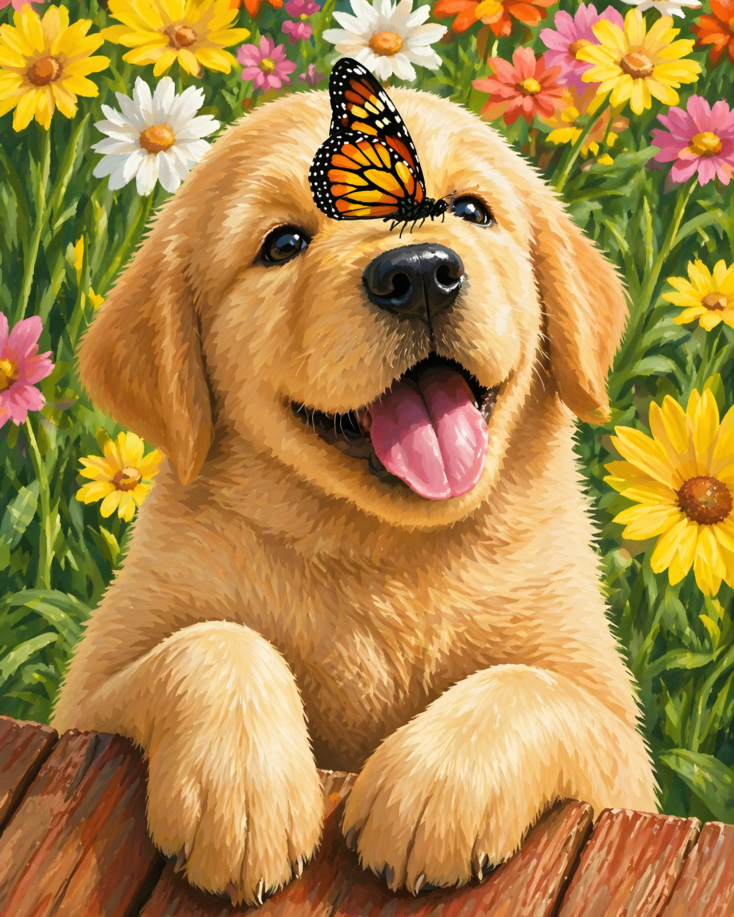 Petals & Puppy Love- Diamond Art Kit (40x50cm, Square Drill)