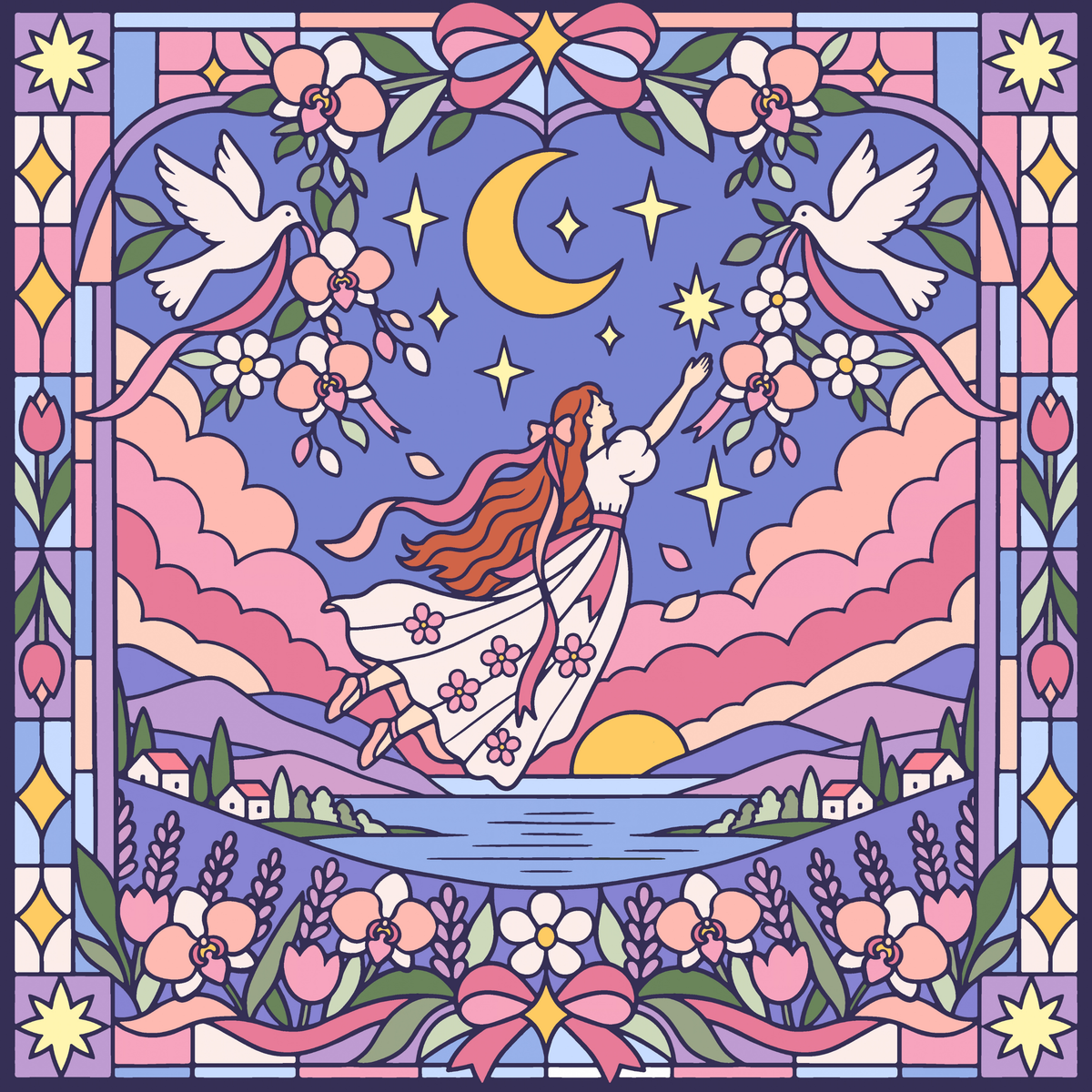 Pink Clouding Star Girl by Textile Bakery – Diamond Art Kit (50x50cm)
