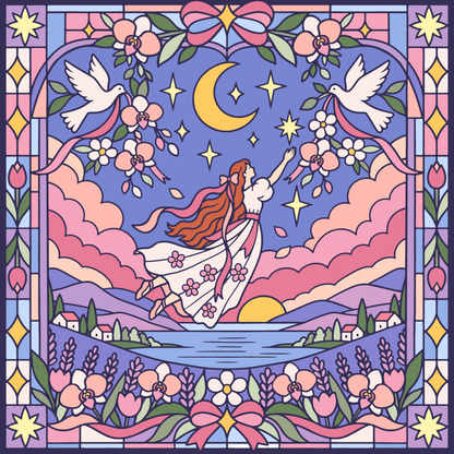Pink Clouding Star Girl by Textile Bakery – Diamond Art Kit (50x50cm)