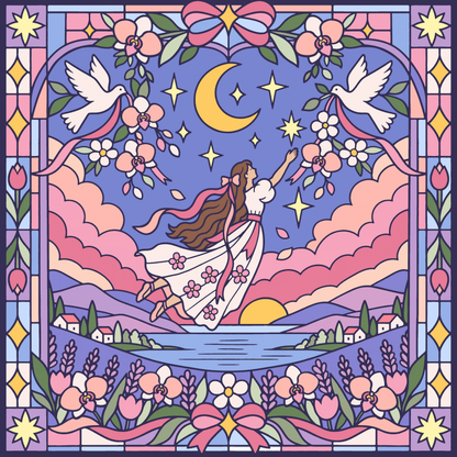 Pink Clouding Star Girl by Textile Bakery – Diamond Art Kit (50x50cm)