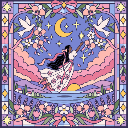 Pink Clouding Star Girl by Textile Bakery – Diamond Art Kit (50x50cm)