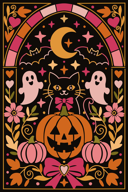 Pink Halloween Stained Glass by Textile Bakery – Diamond Art Kit (40x60cm)