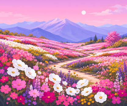 Pink Meadow Peaks – Diamond Art Kit (60x50cm, Square Drill)