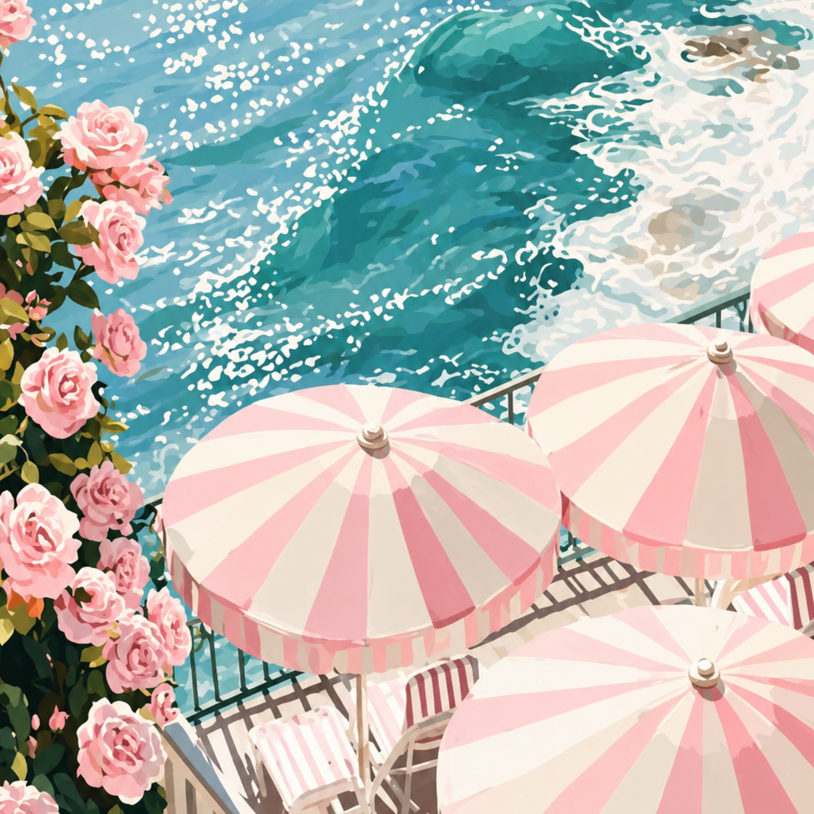 Pink Parasol Paradise- Diamond Art Kit (50x60cm, Square Drill)