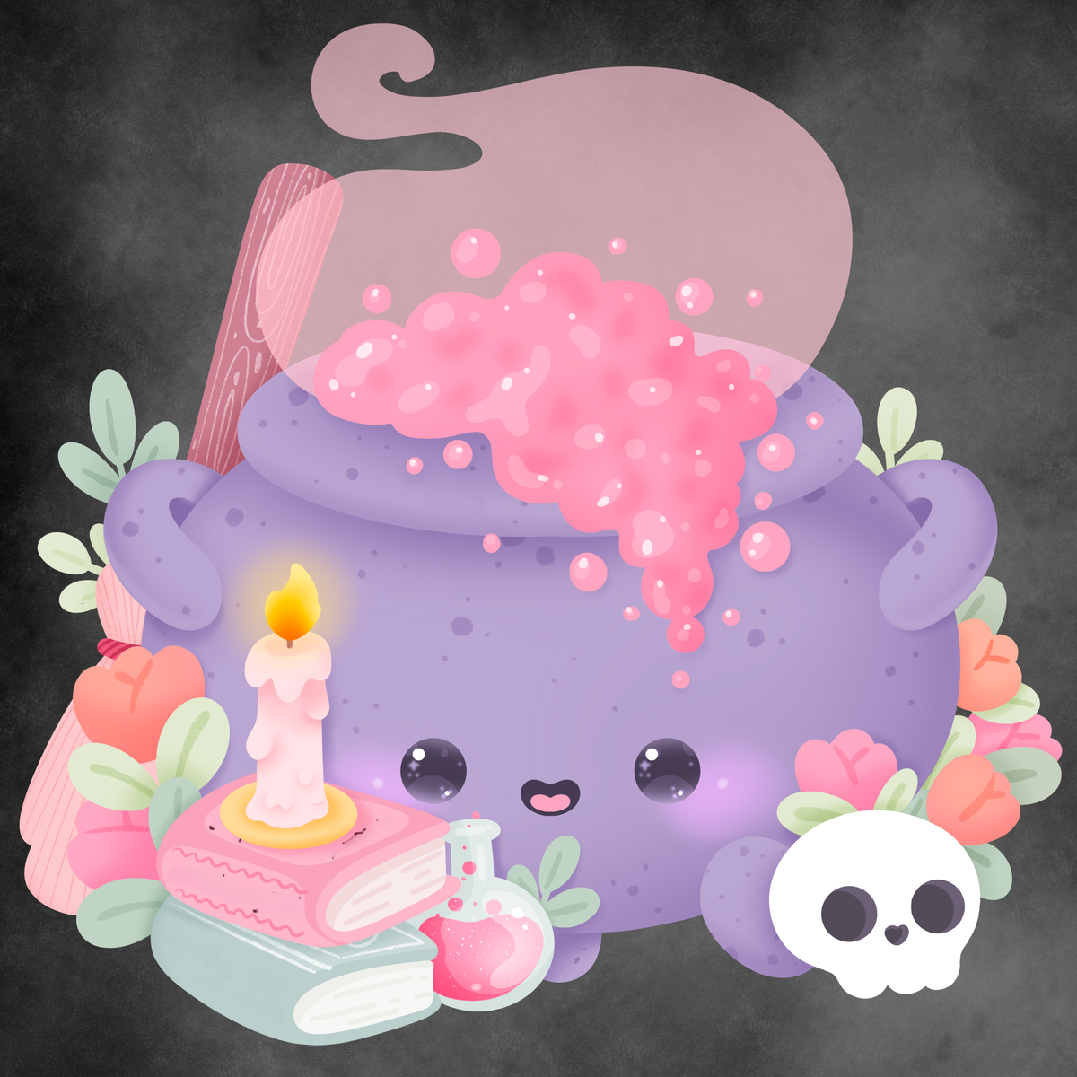 Pink Potion Cauldron by CraaftyQueen – Diamond Art Kit (25x25cm Round Drill) Hand Rendered