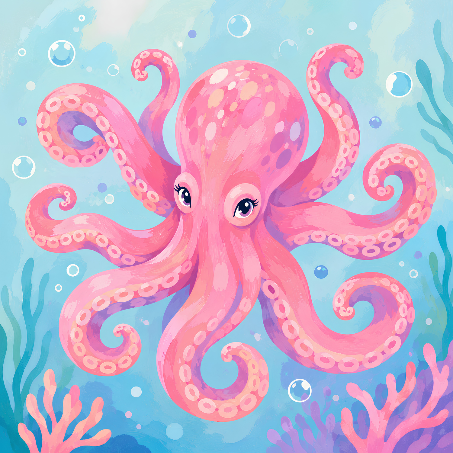 Pink Tentacle Octopus- Diamond Art Kit (50x50cm, Round Drill)